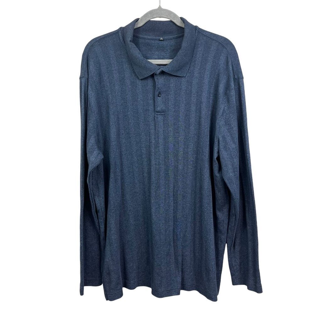 Vintage Sears Men Sweater Spread Collar Striped Stretch Long Sleeve Blue Sz XXL*